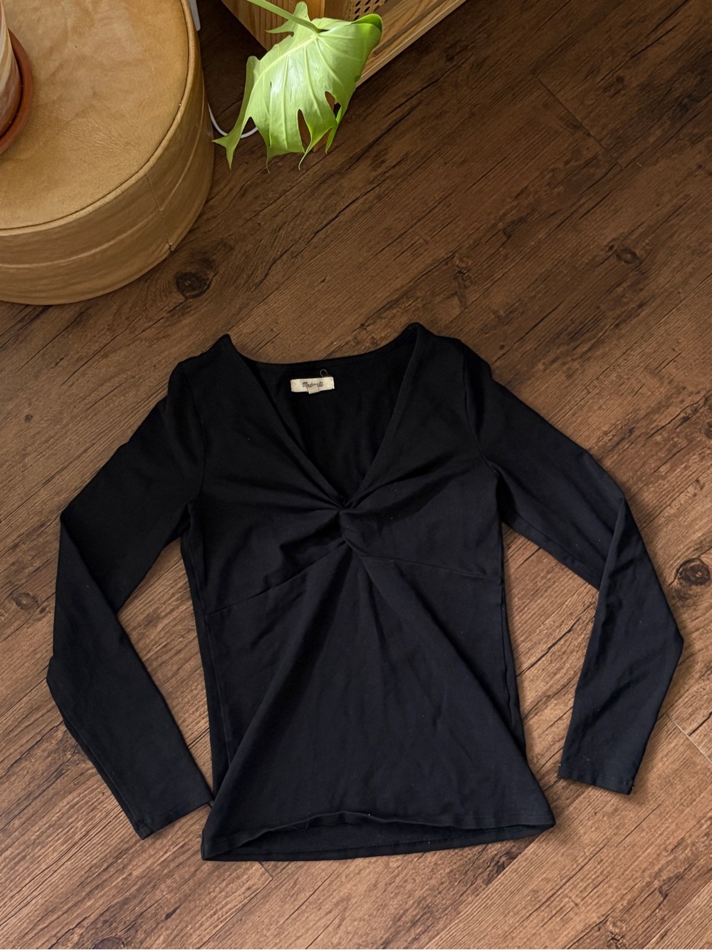Madewell Black Long-Sleeve Twist-Front Top
